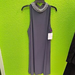 MARINA Gray Midi Dress with Elegant Design